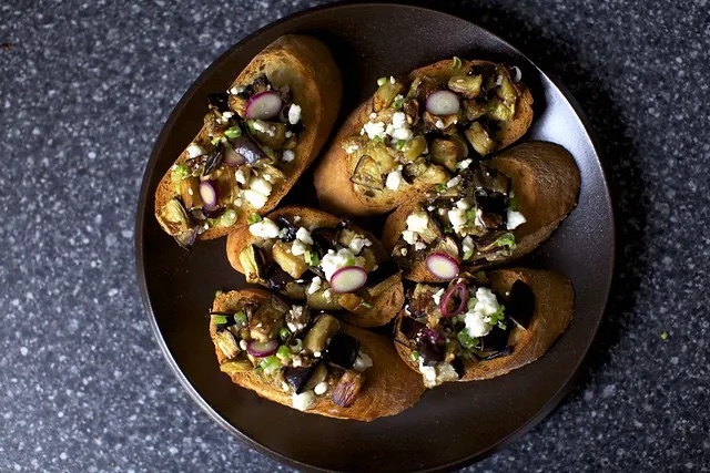 Eggplant Salad Toasts