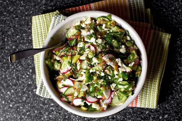 Chopped Salad with Feta, Lime, Mint and Sunflower Seeds