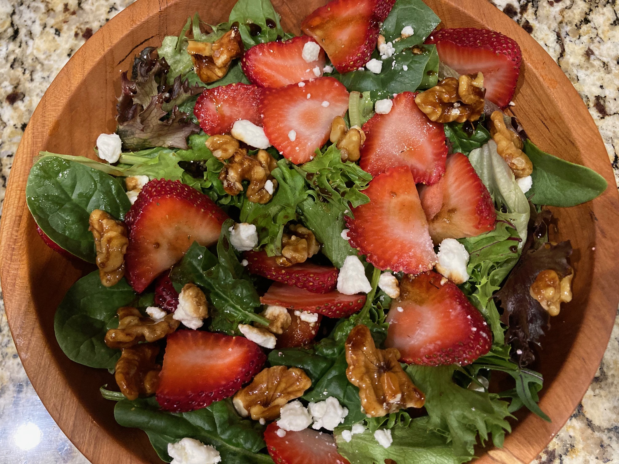 Strawberry Mixed Green Salad with Goat Cheese and Honey Walnuts