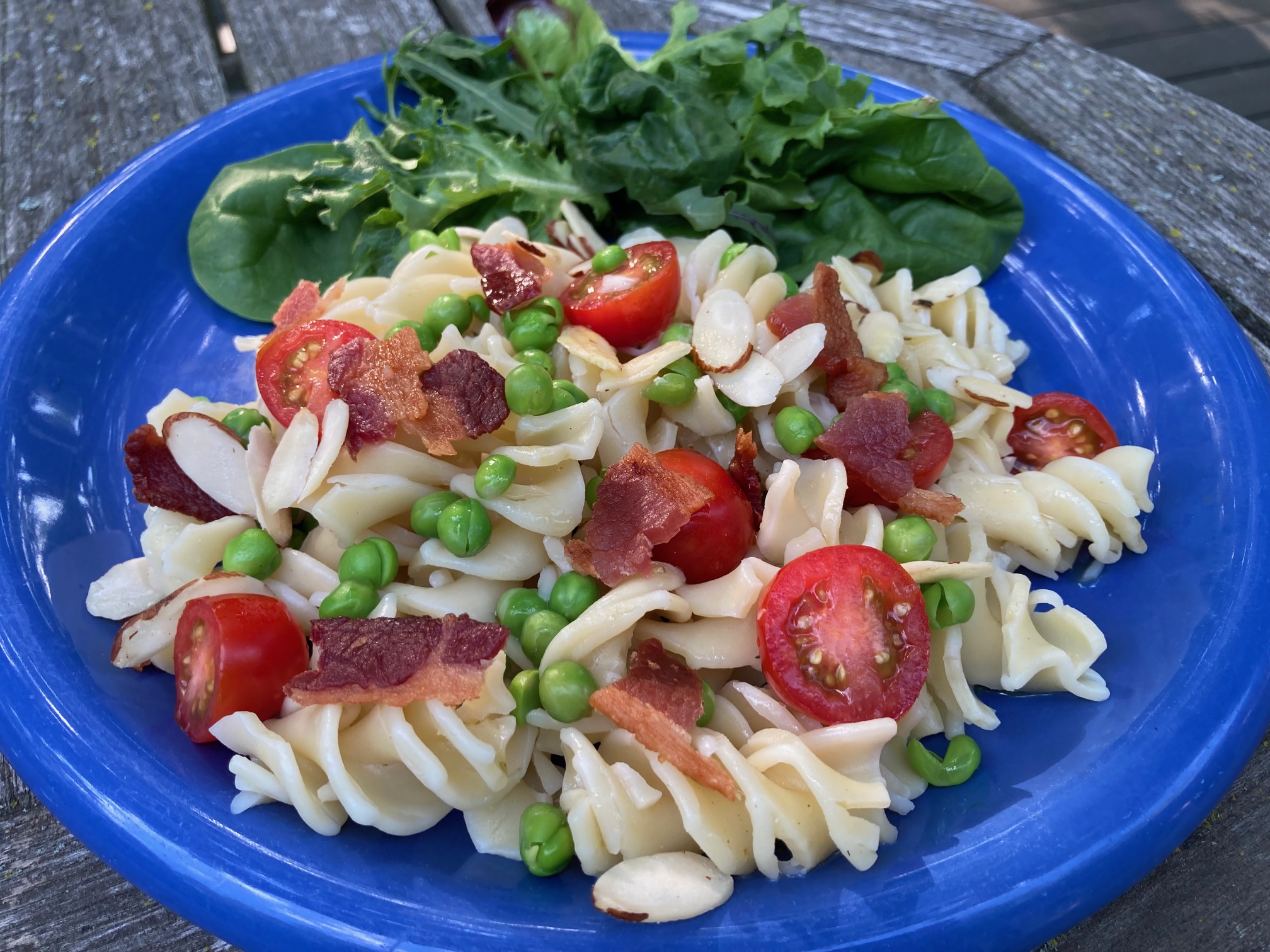 Sweet Peas & Pasta Salad with Bacon & Almonds