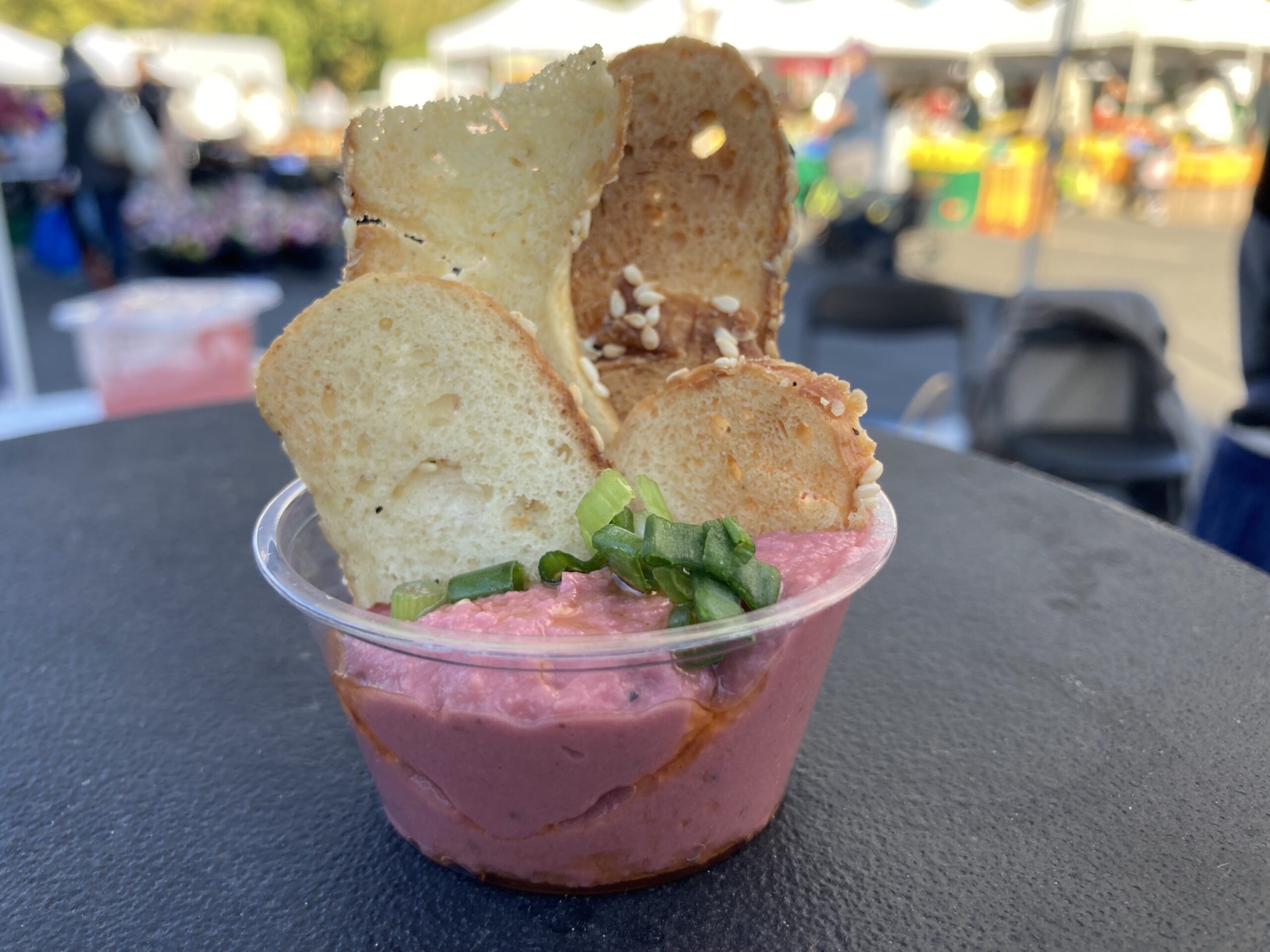 Fall Beet Hummus and Bagel Chips, courtesy of Brad Nadborne of Lefty’s Righteous Bagels